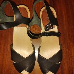 Swedish Hasbeens Black Leather Sandals